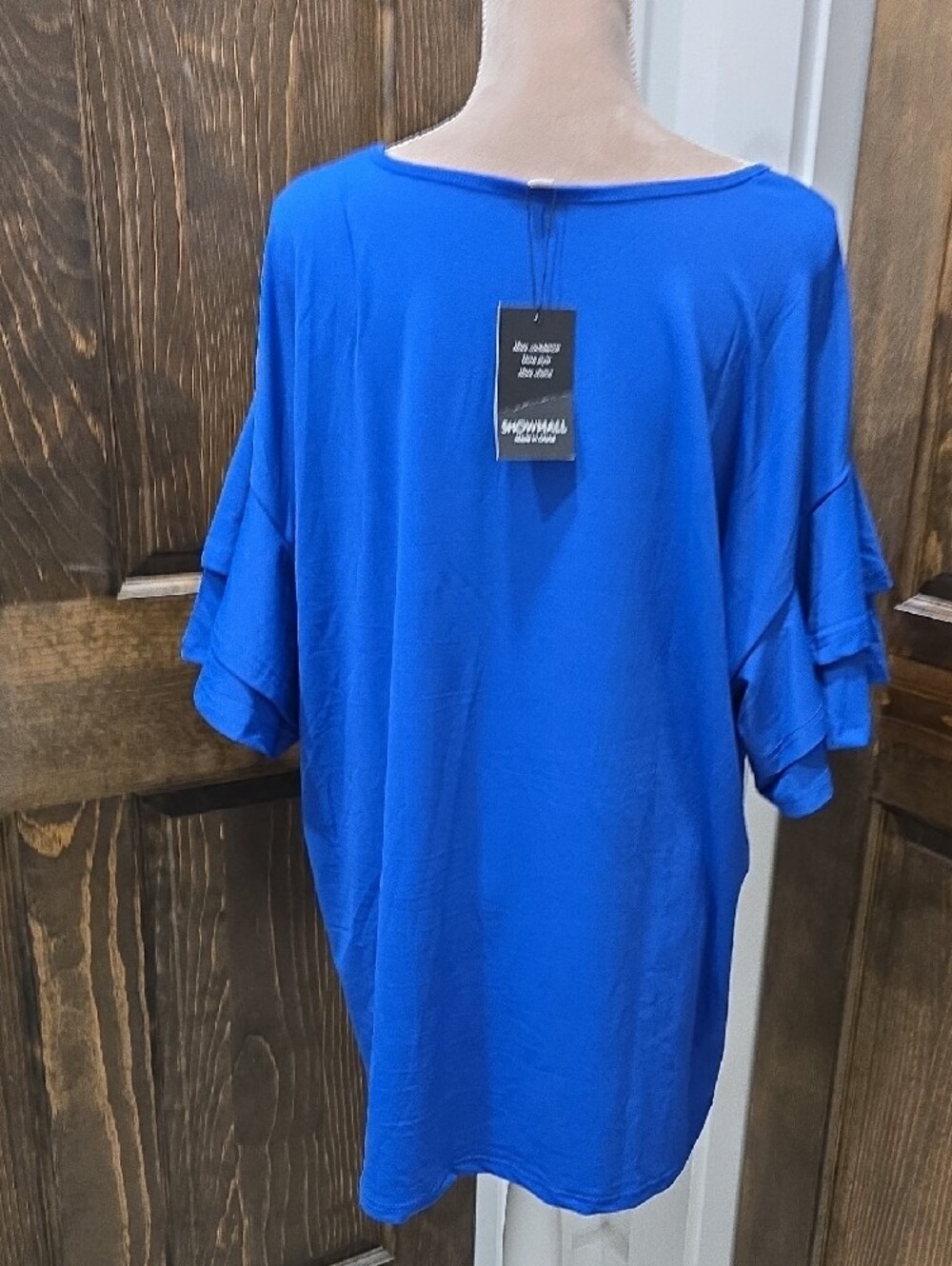 Women's Blue Ruffle Sleeve Top - Picture 3 of 4